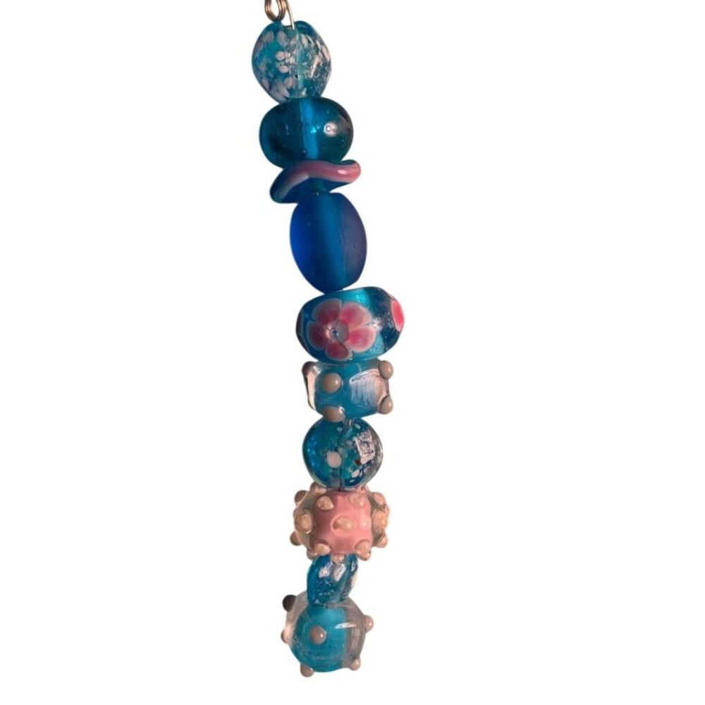 Handmade Aqua & Pink Glass Lampwork Beads - New